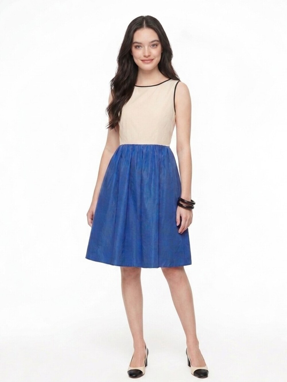 Kate Spade New York Cotton Colorblock Fit Flare Cream Blue Dress - 0 - See Note
